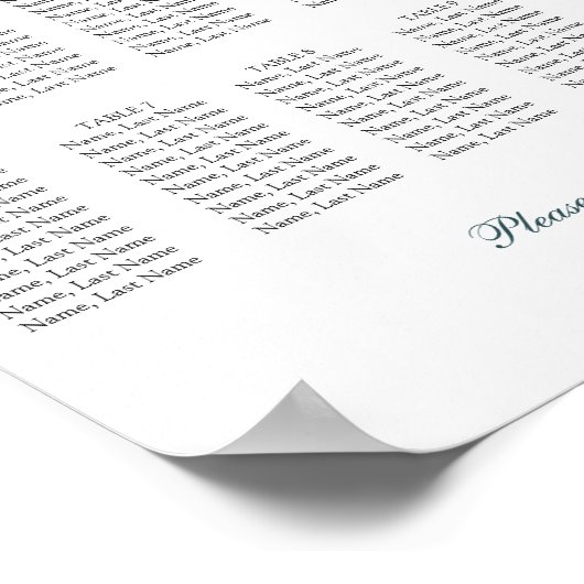 Poster met zitplaatsindeling voor 10 tafels (Hoek)