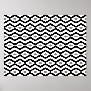 Poster met zwarte en witte diamant Zigzag