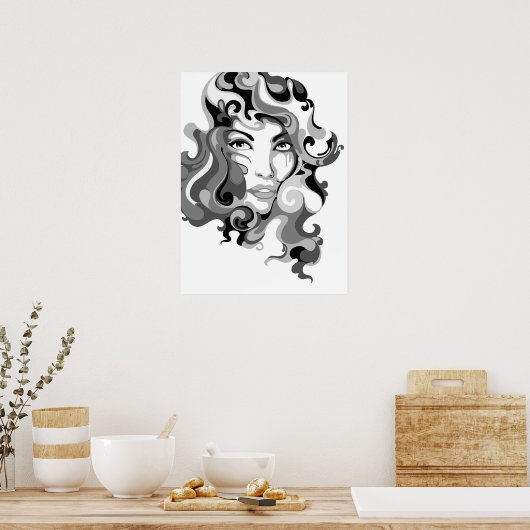 Poster met zwarte en witte graffiti (Keuken)