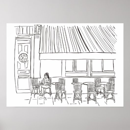 Poster met zwarte en witte Parijse cafe (Voorkant)