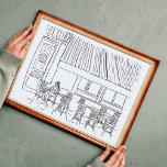 Poster met zwarte en witte Parijse cafe<br><div class="desc">Unieke,  handgetekende Parijse caféillustratie. Speel prints voor je huis!</div>