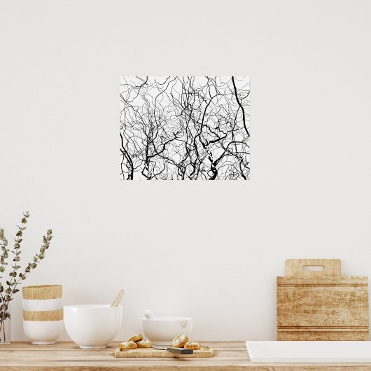 Poster met zwarte en witte zonnebomen (Keuken)