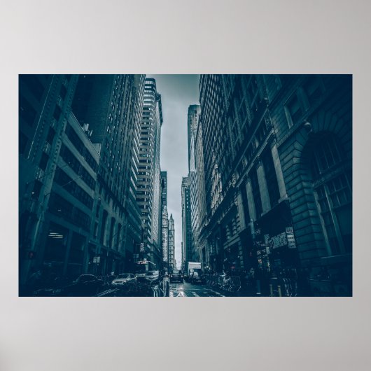 Poster - Metropolis City Skyline Blue Monochrome (Voorkant)