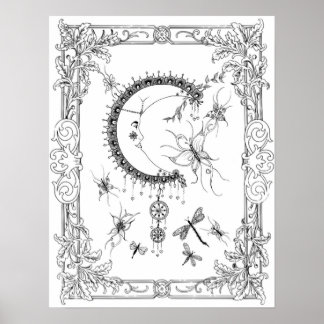 Poster "Mevrouw Dee's vliegen naar de maan kunst" 