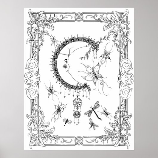 Poster "Mevrouw Dee's vliegen naar de maan kunst"  (Voorkant)