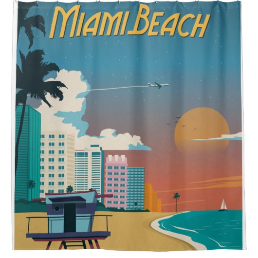 Poster Miami Beach Douchegordijn (Voorkant)