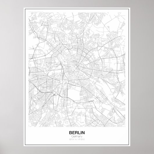 Poster Minimalistische kaart Berlijn, Duitsland (s (Voorkant)