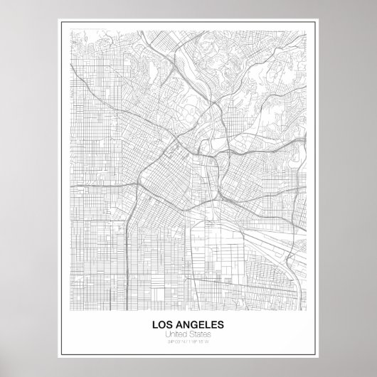 Poster Minimalistische kaart van Los Angeles (stij (Voorkant)