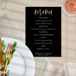 Poster Modern Gold Script Black Wedding Menu
