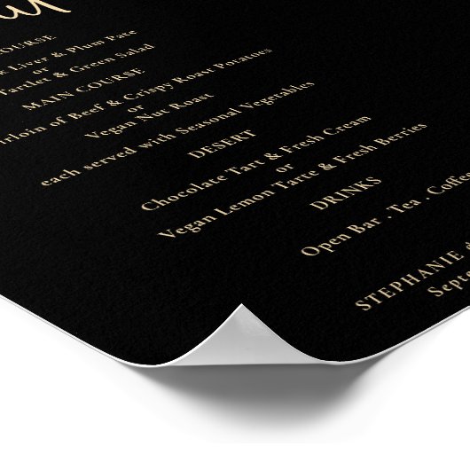 Poster Modern Gold Script Black Wedding Menu (Hoek)