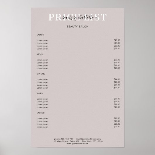 Poster Moderne grijze prijslijst (Voorkant)