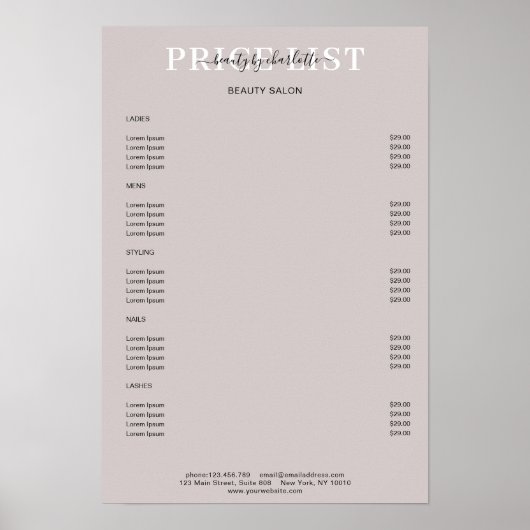 Poster Moderne grijze prijslijst (Voorkant)