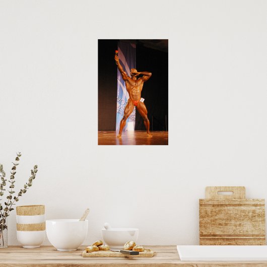 Poster, Morris Mendez, Bodybuilder met een roos Poster (Keuken)