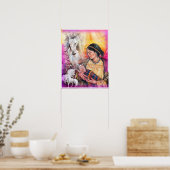 Poster Native American women and white paarden (Keuken)