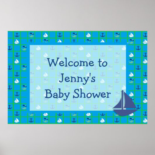 Poster Nautical Sailships Baby shower personaliser (Voorkant)