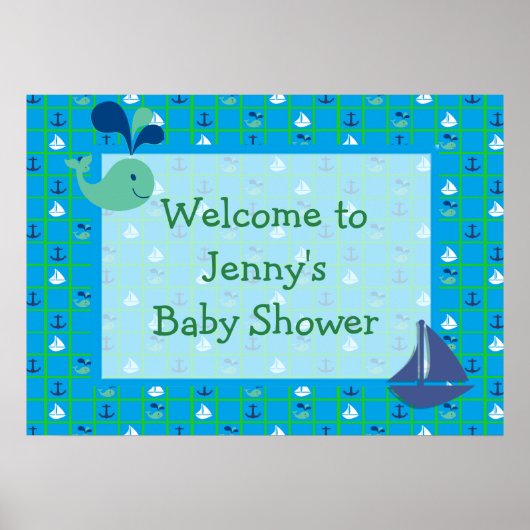 Poster Nautical Sailships Baby shower personaliser (Voorkant)