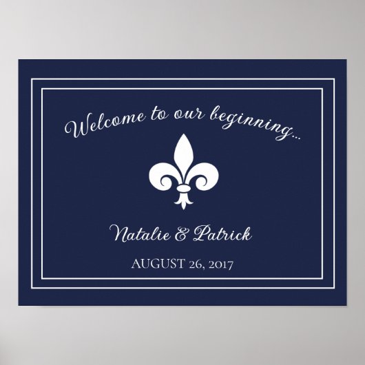 Poster Navy Fleur de Lis Wedding (Voorkant)