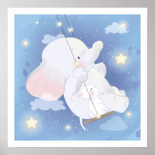Poster NURSERIE: BABY ELEPHANT + BUNNY (Voorkant)