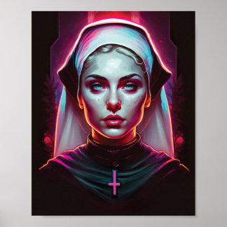 Poster of a Creepy Nun - Cyberpunk