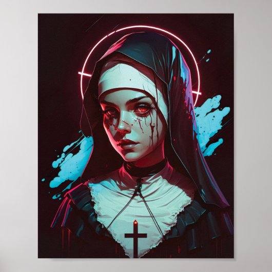 Poster of a Creepy Nun Cyberpunk (Voorkant)