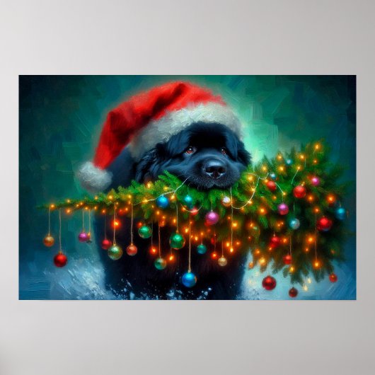 Poster of Newfie Carrying a Christmas Tree (Voorkant)