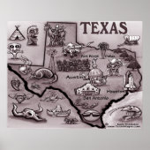 Poster Old Texas Cartoon Map (Voorkant)