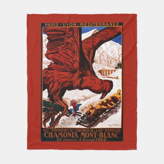 poster Olympische Winterspelen 1924 Fleece Deken (Voorkant)
