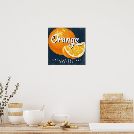 Poster Oranje  fruitetiket (Keuken)