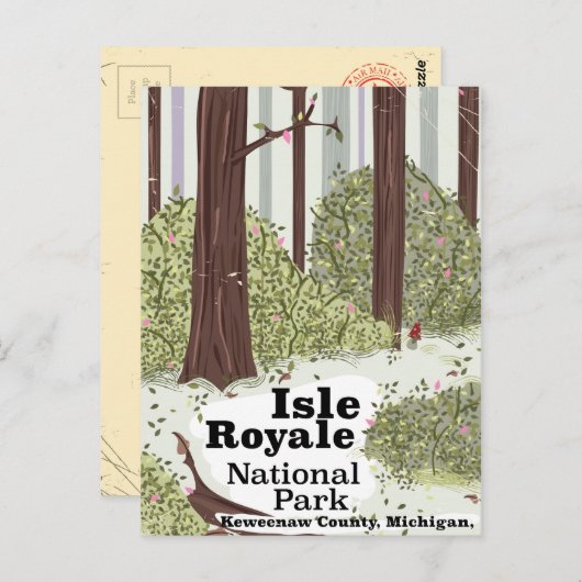 Poster oud vliegreizen Isle Royale National Park Briefkaart (Voorkant / Achterkant)