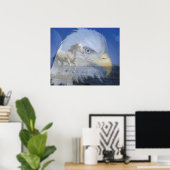 Poster/paarden en Bald Eagle in de ruimte Poster (Thuiskantoor)