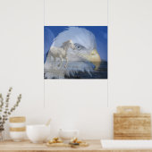 Poster/paarden en Bald Eagle in de ruimte Poster (Keuken)