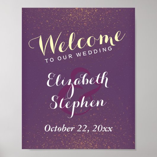 Poster Paars goud en glitter Sparkle Wedding Sign (Voorkant)
