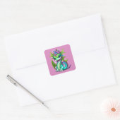 Poster Paarse en groene Baby Dragon Vierkante Sticker (Envelop)