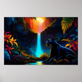Poster "Panter bij een waterval"