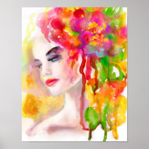 Poster Papier (matte) Tekening waterkleur. Vrouw