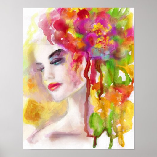 Poster Papier (matte) Tekening waterkleur. Vrouw (Voorkant)