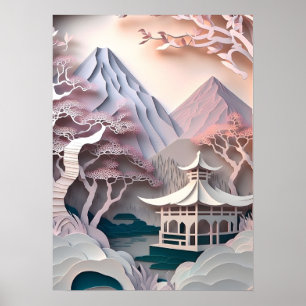 Poster Papieren Cutout Pavilion Landscape