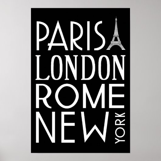 Poster Parijs, Londen, Rome en New York (Voorkant)