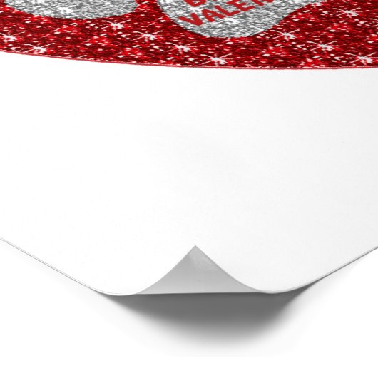 Poster Pauw Heart Red Silver zijn mijn Valentijn (Hoek)