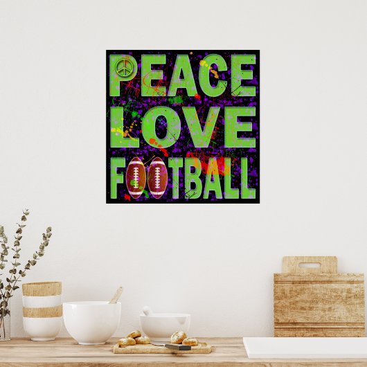 POSTER PEACE LOVE FOOTBALL (Keuken)