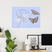 Poster Peony en Butterflies (Thuiskantoor)