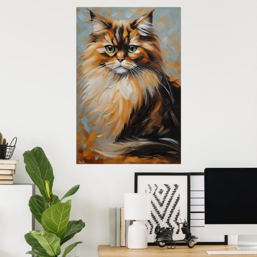 Poster | Perzische kat | Olieverfstijl (Thuiskantoor)