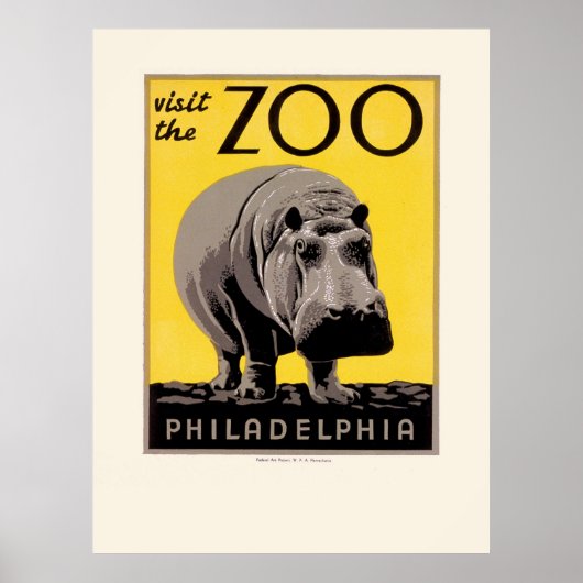 Poster Philadelphia Zoo Hippo WPA (Voorkant)