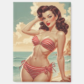 Poster Pin-Up Bruin Rood en Wit Bikini Magneet (Voorkant)