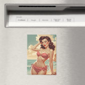 Poster Pin-Up Bruin Rood en Wit Bikini Magneet (Insitu (Vaatwasser))