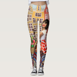 Poster: Pin-Up Girl Cycling. Leggings