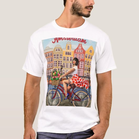 Poster: Pin-Up Girl Cycling. T-shirt (Voorkant)