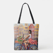 Poster: Pin-Up Girl Cycling. Tote Bag (Achterkant)