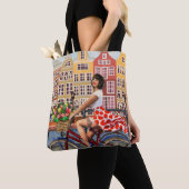 Poster: Pin-Up Girl Cycling. Tote Bag (Dichtbij)