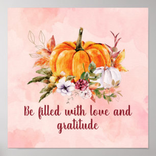 Poster pompoen en bloemen Gratitude Quote